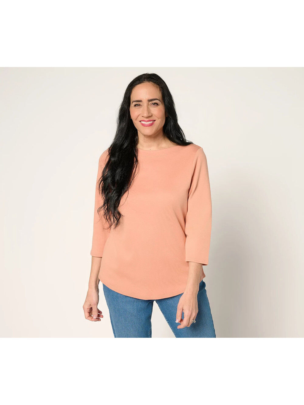 Martha Stewart Signature Bateau Neck 3/4 Sleeve Pullover Top Cork, Size Large